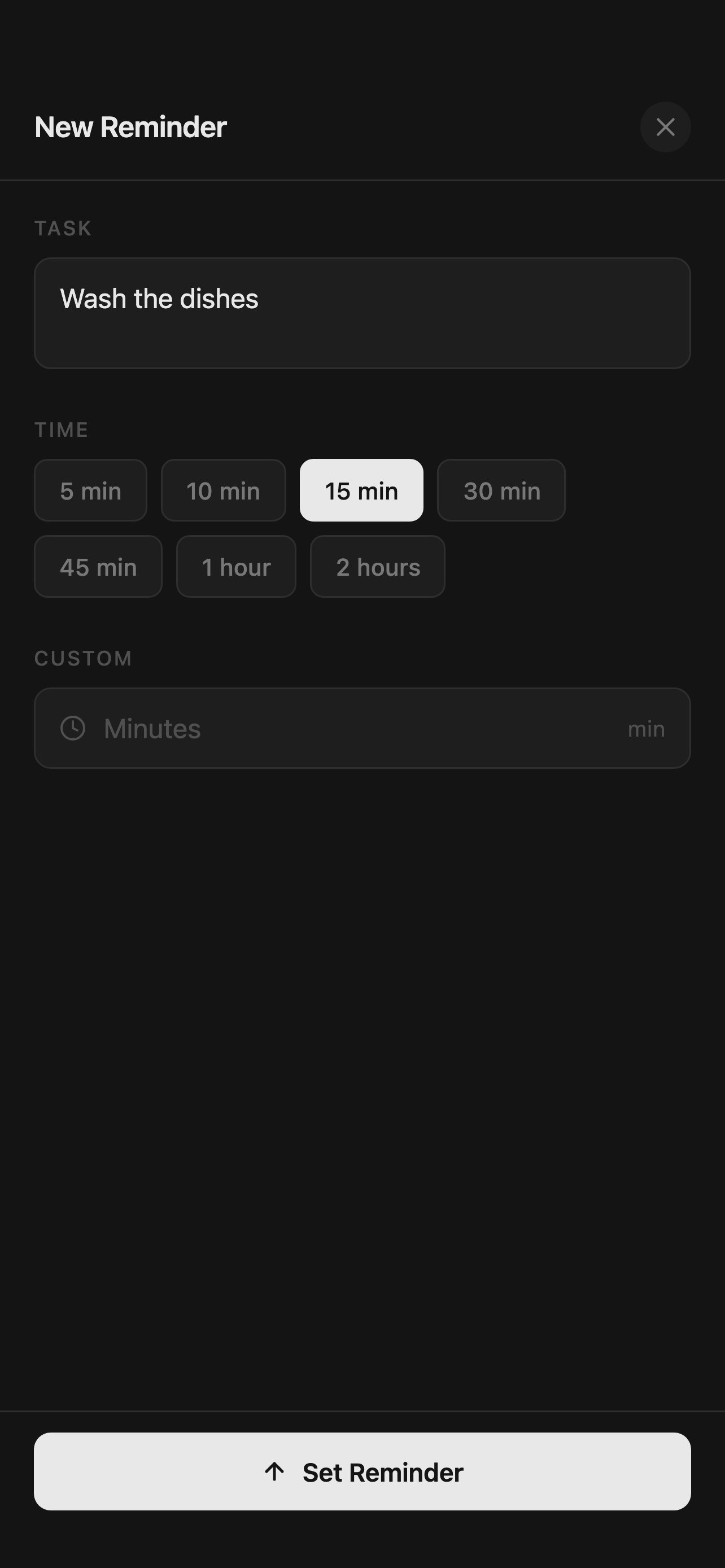 New reminder sheet with time presets